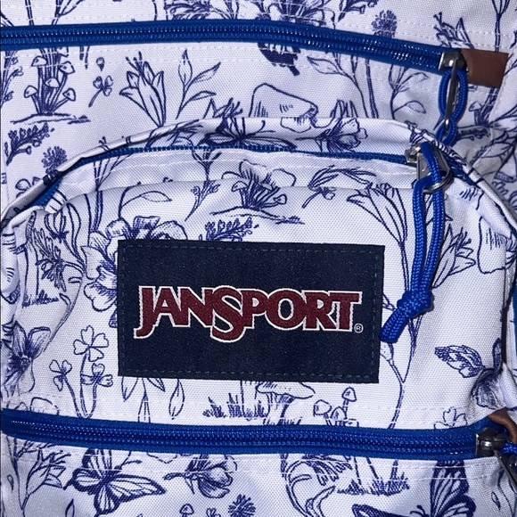 Jansport Blue and Brown Backpack with Floral Design BNWT - Picture 3 of 10